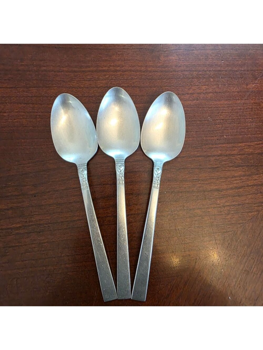Three WM A Rogers Premier Stainless Steel Tablespoons 6.25" With Decorative Hand